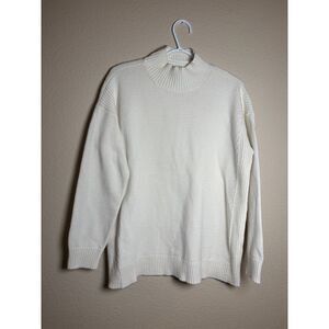 womens talbots Organic Cotton Mock Neck Sweater size L white
